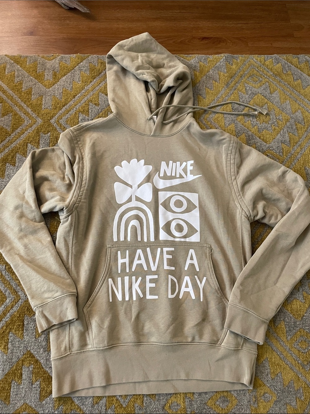 Nike Men’s Crewneck Hoodie in Beige with White Graphic